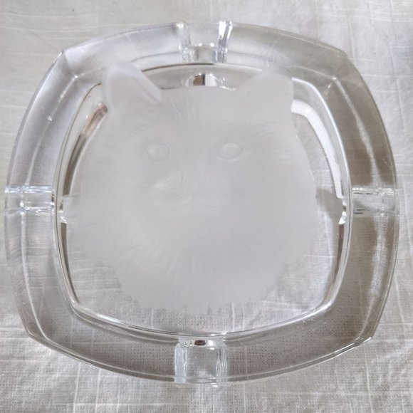 🎉HP!🎉 VTG Cristal d'Arques Durand Etched Cat Lead Crystal Ashtray Trinket Dish - Picture 4 of 6